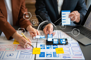 Wall Mural - ux graphic designer planning application process development prototype wireframe for web smart phone
