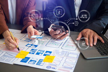 Wall Mural - ux graphic designer planning application process development prototype wireframe for web smart phone