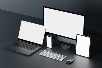 responsive web design and website mockup, devices mock up, smartphone desktop tablet laptop template