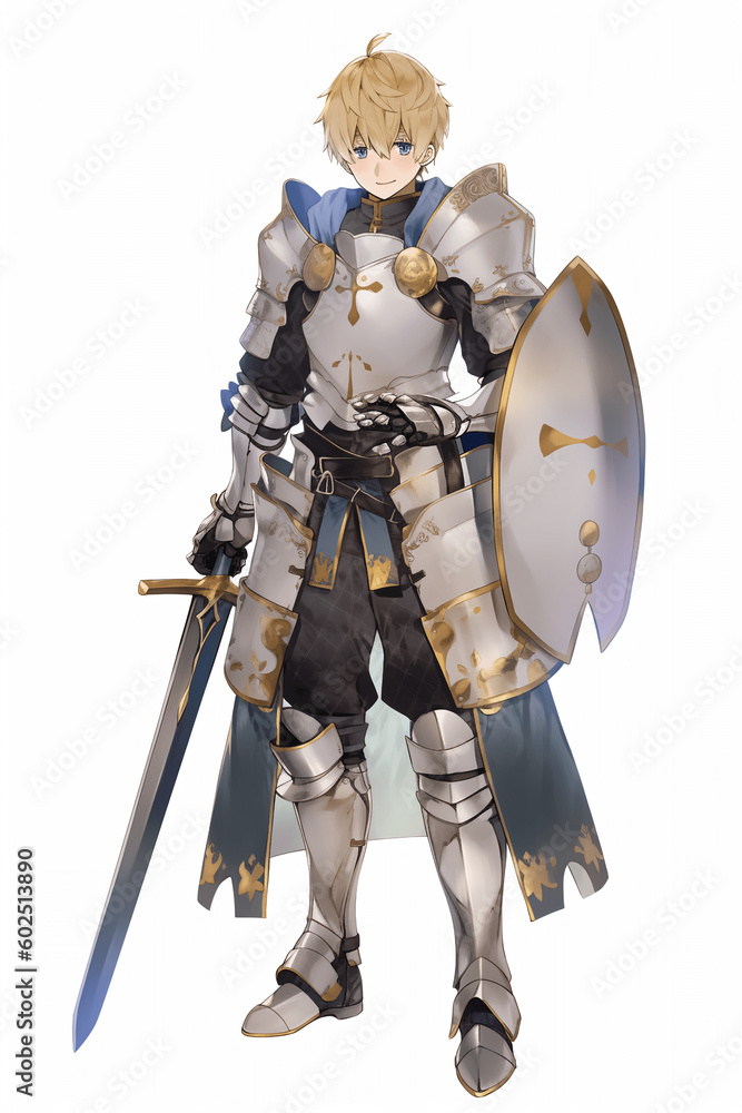 聖騎士(パラディン)の男性キャラクターの全身イラスト(AI 聖騎士(パラディン)の男性キャラクターの全身イラスト(AI