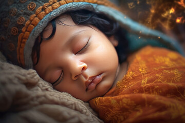 Wall Mural - Close up of an isolated lovely hindi baby sleeping