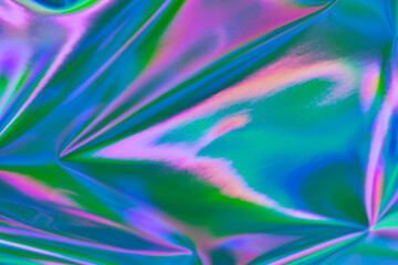 Aufkleber - Abstract holographic background 80s, 90s, 2000s style. Modern bright neon blue, purple, green, pink metallic psychedelic optimistic holographic foil texture. New wave, rainbow retro futurism