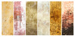 Set of horizontal or vertical banners with textures of old stucco wall of diferent colors. Collection of texture of old plastered walls