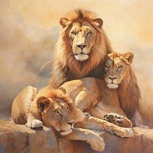 Resting Pride Of Lions. Generative AI