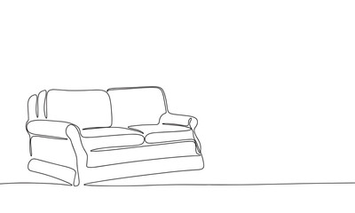 Wall Mural - One continuous line illustration of cozy sofa. Continuous line drawing of furniture of home, sofa. Vector illustration.