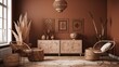 © RocknRoller Studios - Ethnic Interior Design Background. Stylish Living Room. Generative AI.