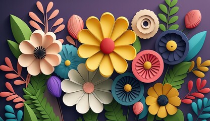 Wall Mural - beautiful 3d colorful flowers background, floral wallpaper, 3d illustration of a colorful flowers