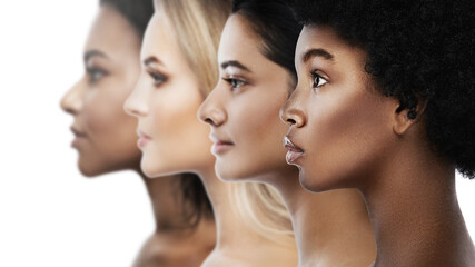 Wall Mural - multi-ethnic diversity and beauty - group of different ethnicity women against white background