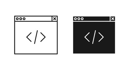 Browser html coding vector icon set. Outline search engine optimization symbol for apps and website