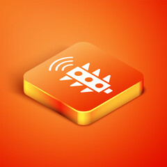 Sticker - Isometric Smart traffic light system icon isolated on orange background. Internet of things concept with wireless connection. Vector