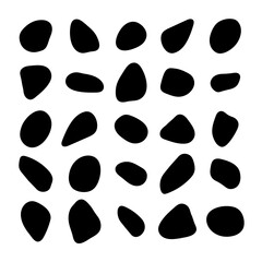 Wall Mural - Black ink blot rounded shapes set. Liquid irregular random drop elements isolated on a white background. Can use for interior designs, gaming, web cards. Pebble, cobble stones vector collection.