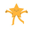© Good Studio - Cute happy star walking. Funny smiling character with joyful amusing emotion, face expression, rejoicing. Bliss, joy and happiness. Childish flat vector illustration isolated on white background