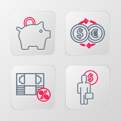 Wall Mural - Set line Business man planning mind, Money percent, exchange and Piggy bank icon. Vector