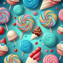 Pattern With Sweets From Sweets, Lollipops, Chocolate With Pastel Colour, Beautiful Wallpaper