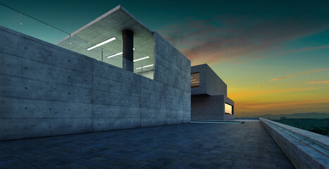 Wall Mural - 3d Perspective view of empty floor with modern building exterior