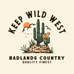 badge illustration cactus graphic wild design west vintage cowboy t shirt