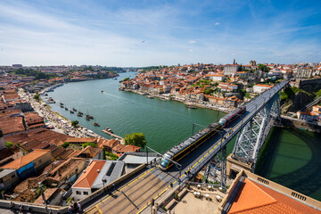 Wall Mural - Amazing panoramic view of Oporto and Gaia with Douro river, aerial view,  Porto, Portugal