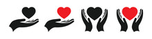 Heart In Hand Icons Set, Healthcare,Donation And Giving Aid Concept , Hands Holding Heart Icon Set