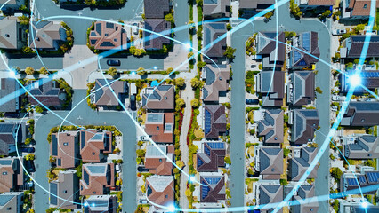 Aufkleber - Modern residential area and communication network concept. Internet of Things. Smart house.