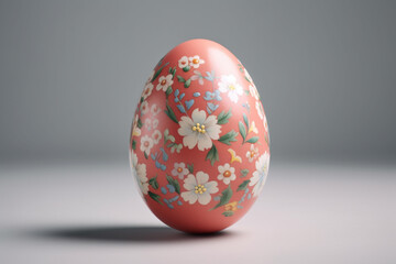 Wall Mural - A pastel-colored Easter egg with a floral pattern. Generative AI technology