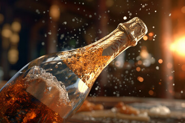 Poster - A sparkling wine bottle being uncorked, capturing the celebration and effervescence.  Generative AI technology