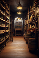Poster - A wine cellar filled with bottles of various vintages, showcasing the extensive collection of a well-stocked winery. Generative AI technology