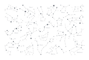 Wall Mural - Different versions of zodiacal constellations on white background. Flat vector illustration EPS 10.