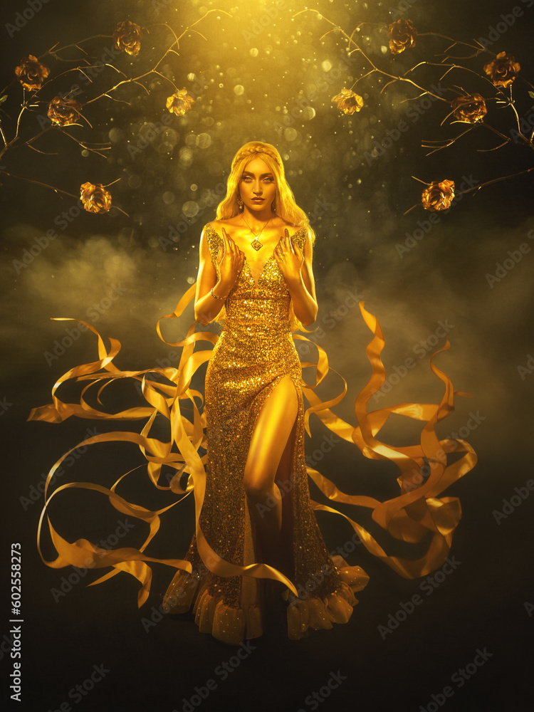 slim fit dress slacks Queen of Sparkles Gold Holo Poof Dress S