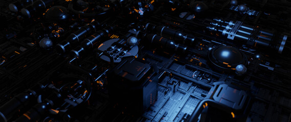 Sci Fi Industrial Panel. Futuristic Concept Design Abstract 3D Render