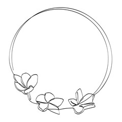 frangipani and circle frame in simple sketch vector single or continuous line
