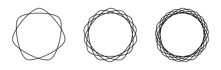 set of black doodle wheel line frames on white background. vector illustration.