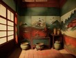 A vintage chinese painting of an room of courtyards houses created with generative ai