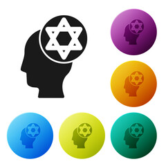 Poster - Black Orthodox jewish hat icon isolated on white background. Jewish men in the traditional clothing. Judaism symbols. Set icons in color circle buttons. Vector