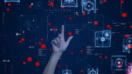 Aufkleber - Touch screen concept. Human hand touching screen.