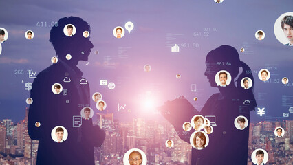 Aufkleber - Business and technology concept. Communication network. Data analysis. Management strategy. Digital transformation.