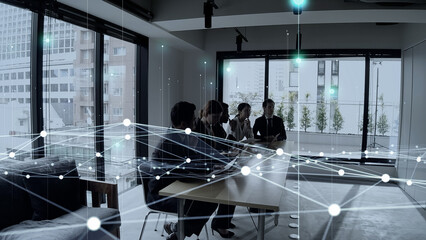 Poster - Business network concept. Human resources. Management strategy.