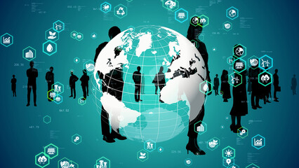 Aufkleber - Environmental technology concept. Sustainable development goals. SDGs. Group of people. Human Resources.