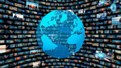 Poster - Global communication network concept. Internet movie. Video distribution service. Streaming video. 