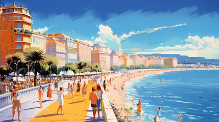 Wall Mural - Illustration of beautiful view of the city of Nice, France