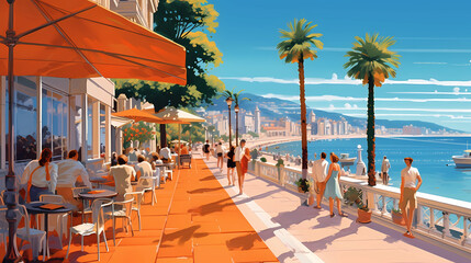 Illustration of beautiful view of the city of Nice, France