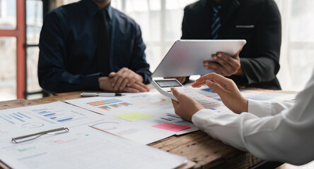 Wall Mural - Business team working at office with documents on his desk, doing planning analyzing the financial report, business plan investment, finance analysis concept