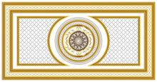 Stretch Ceiling Motif, Pattern. Decorative Islamic Pattern In 3d Gold Color  Frame And Round Motif.  Stretch Ceiling Decoration Ornament.