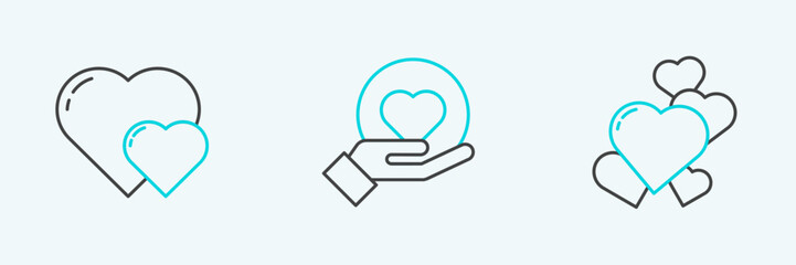 Poster - Set line Heart, and on hand icon. Vector