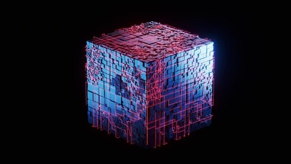 Poster - Abstract technology cube construction, 3d rendering.