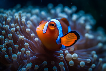 Wall Mural - Clownfish Marine Life Anemone Reef. Neural network AI generated