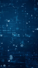 Blue money icon and data matrix simulation digital grid line with futuristic HUD screen on blue abstract background technology and cryptocurrency concept vertical video