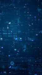 Wall Mural - blue data matrix simulation digital grid line and ai technology icon with futuristic hud screen on b