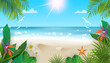 beautiful beach scene in summer with tropical plants