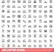 © ylivdesign - 100 laptop icons set. Outline illustration of 100 laptop icons vector set isolated on white background