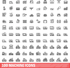 Sticker - 100 machine icons set. Outline illustration of 100 machine icons vector set isolated on white background